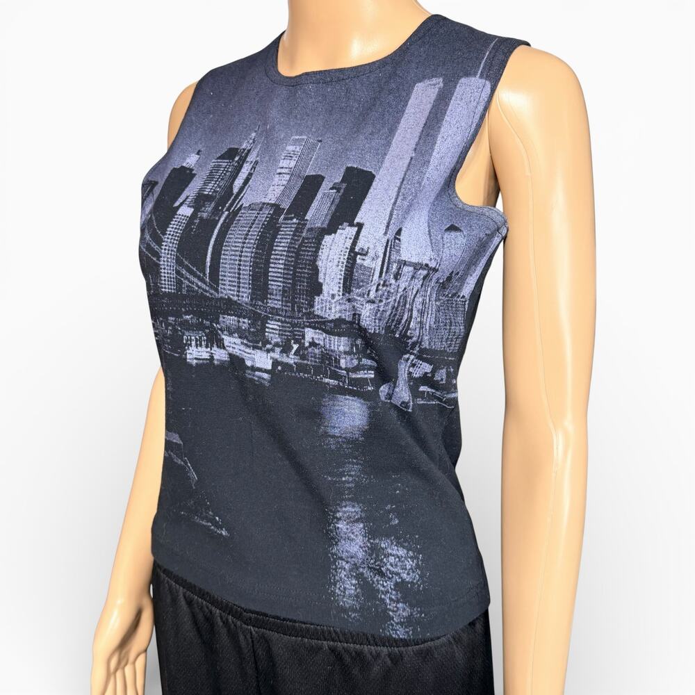 Y2K 90s Vintage Tangents Womens New York City Scape Tank Top Twin Towers Medium - Picture 6 of 9